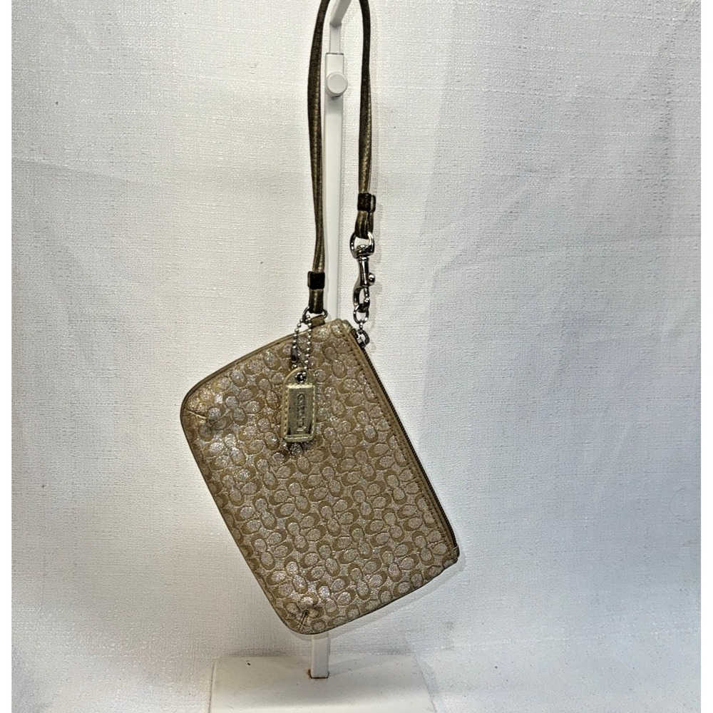 Coach Wristlet Womens OS Gold Signature Jacquard Metallic Monogram Y2K Glam